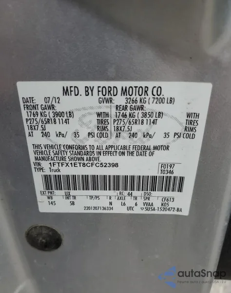 2012 Ford F150 Super Cab из США, поврежденный, VIN 1FTFX1ET8CFC52398